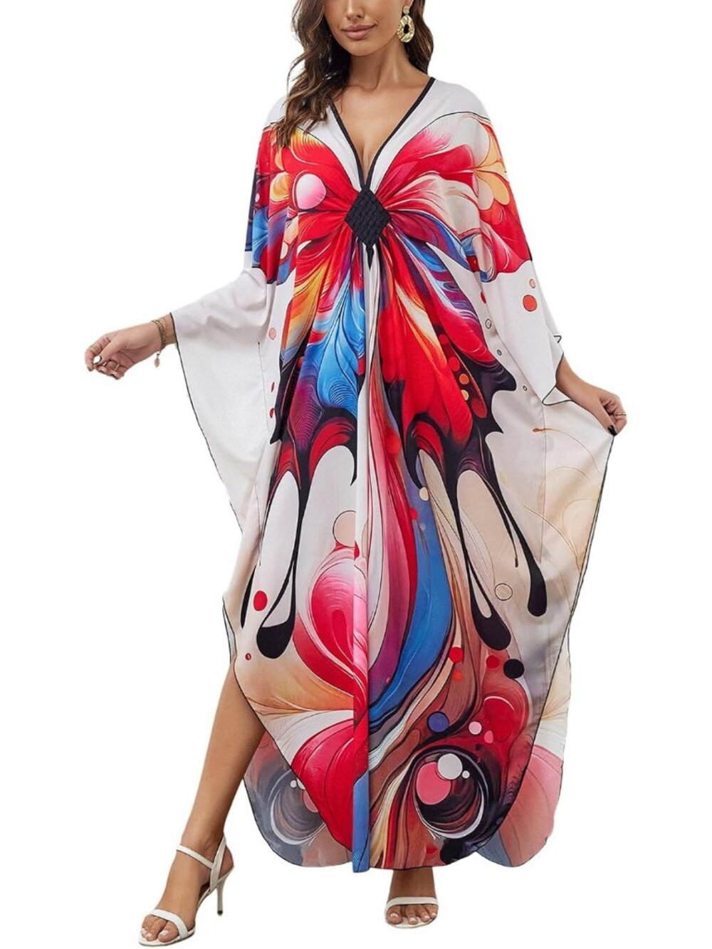 Women's Plus Size Kaftan Maxi Dress Batwing Sleeve Beach Cover Up-8759-color36